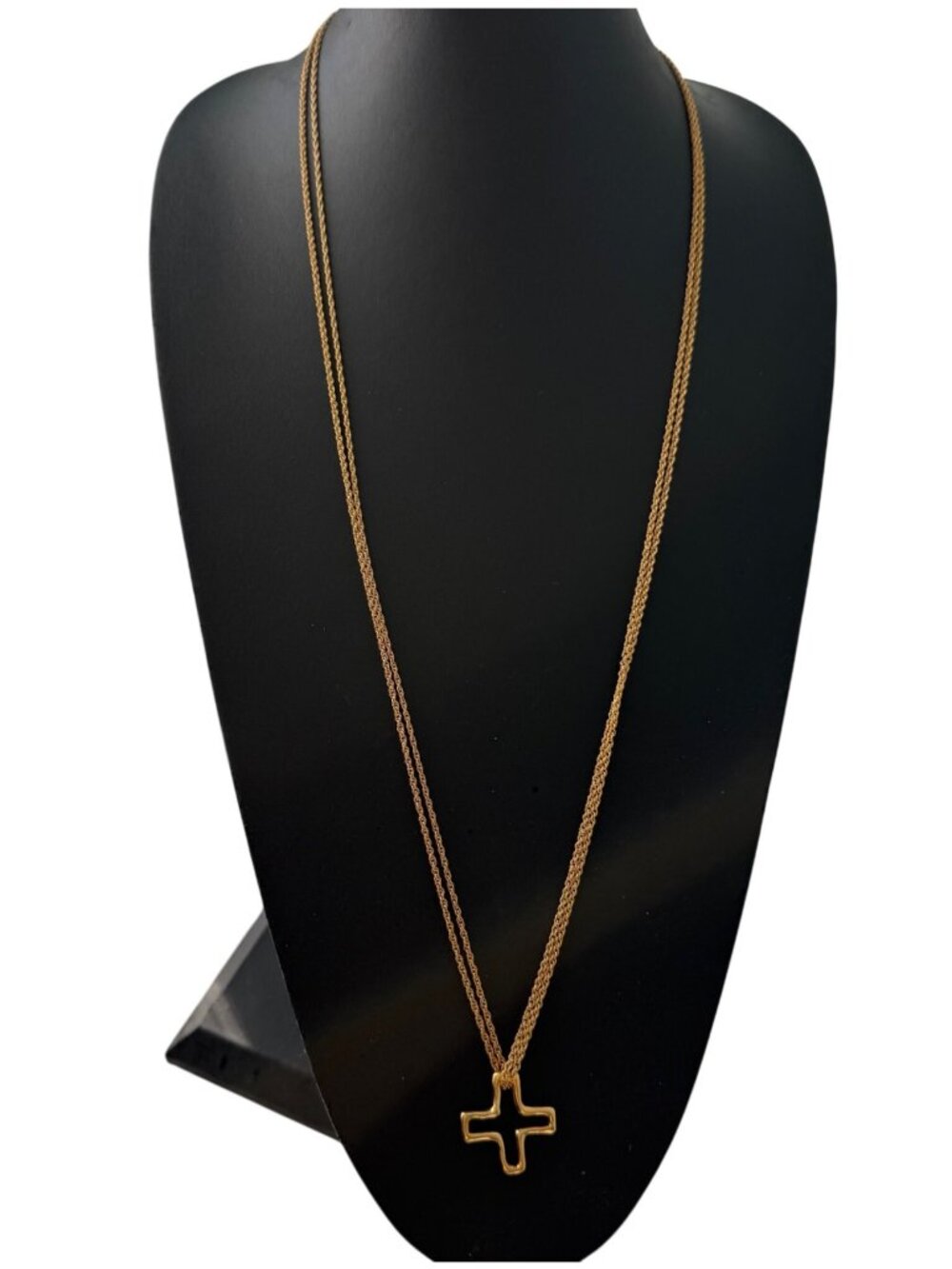 Vintage Givenchy Necklace Cutout Cross Pendant 4G Logo Gold Tone 35 inches